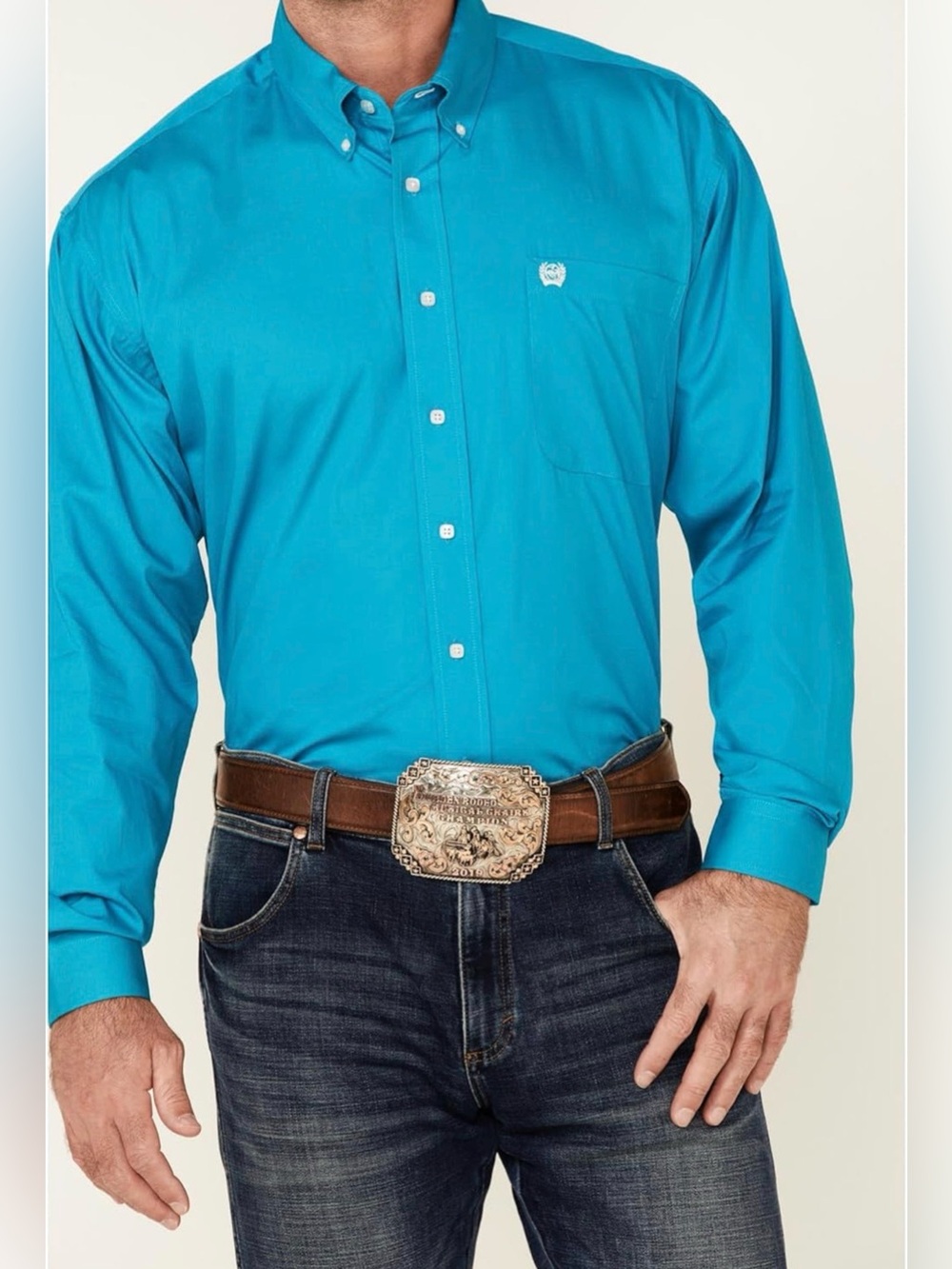 Cinch Men's Solid Teal Long Sleeve Button Down Front Pocket Shirt XL